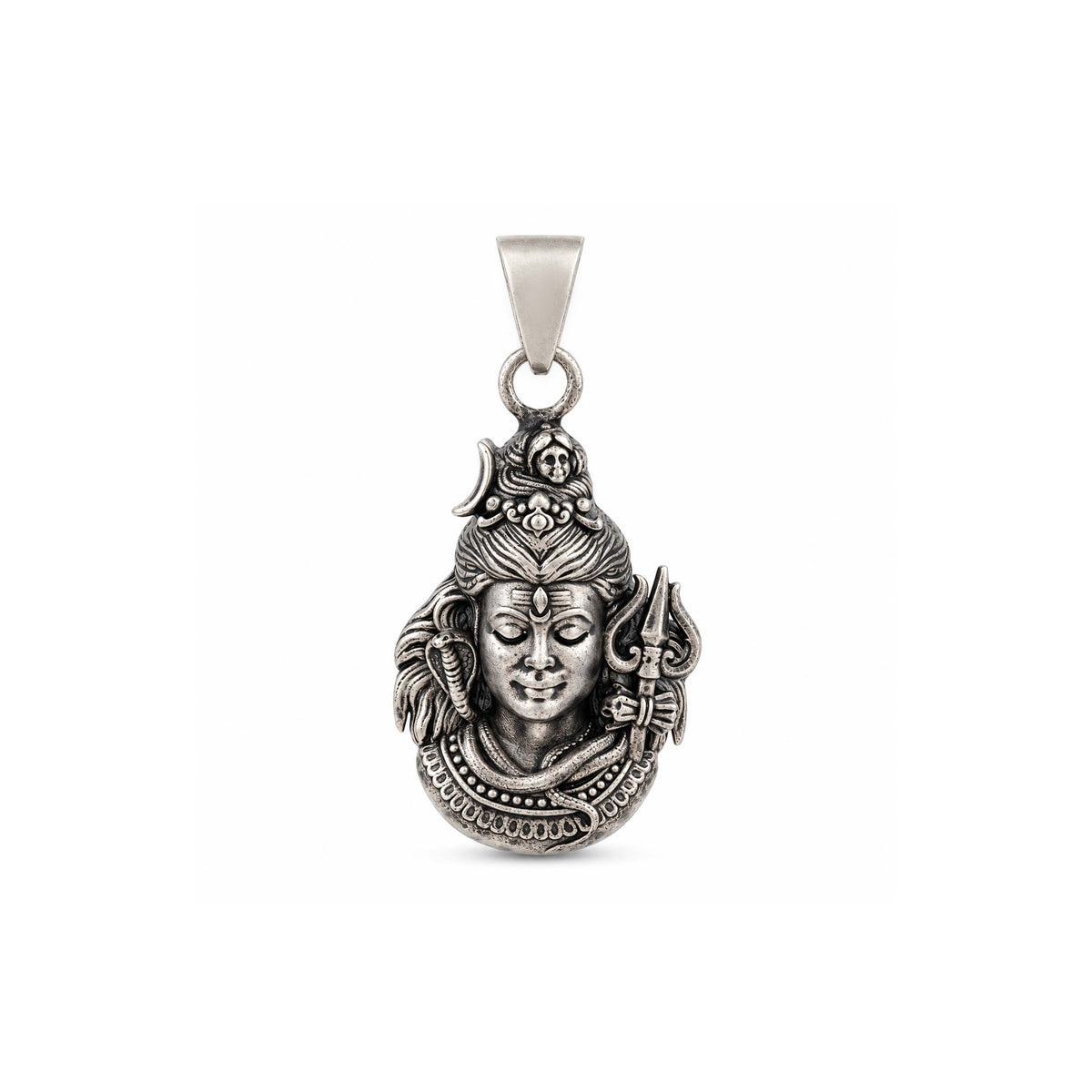 Divine Mahadev Face with Trishul Sterling Silver Pendant