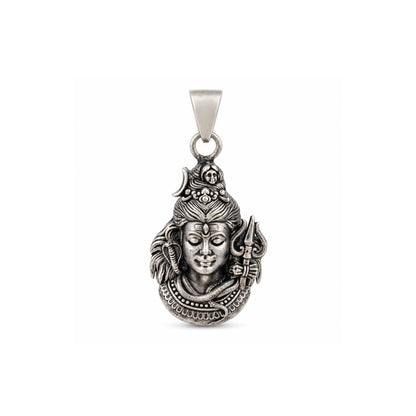Divine Mahadev Face with Trishul Sterling Silver Pendant