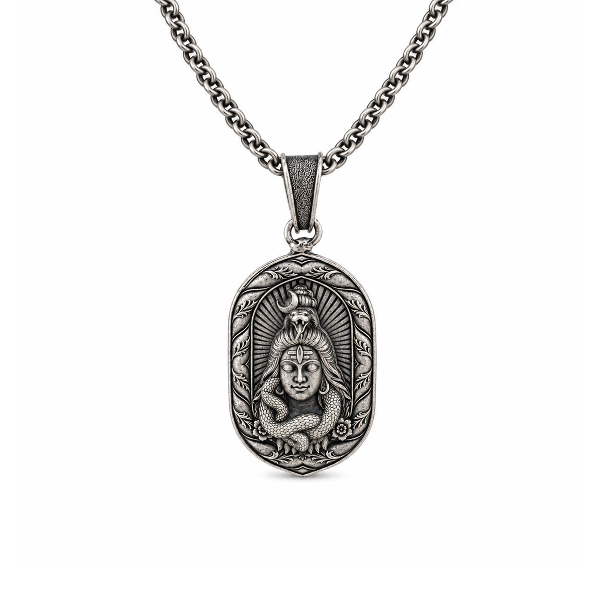 Divine Mahakal Lord Shiva Oval Sterling Silver Pendant