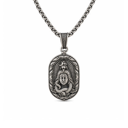 Divine Mahakal Lord Shiva Oval Sterling Silver Pendant