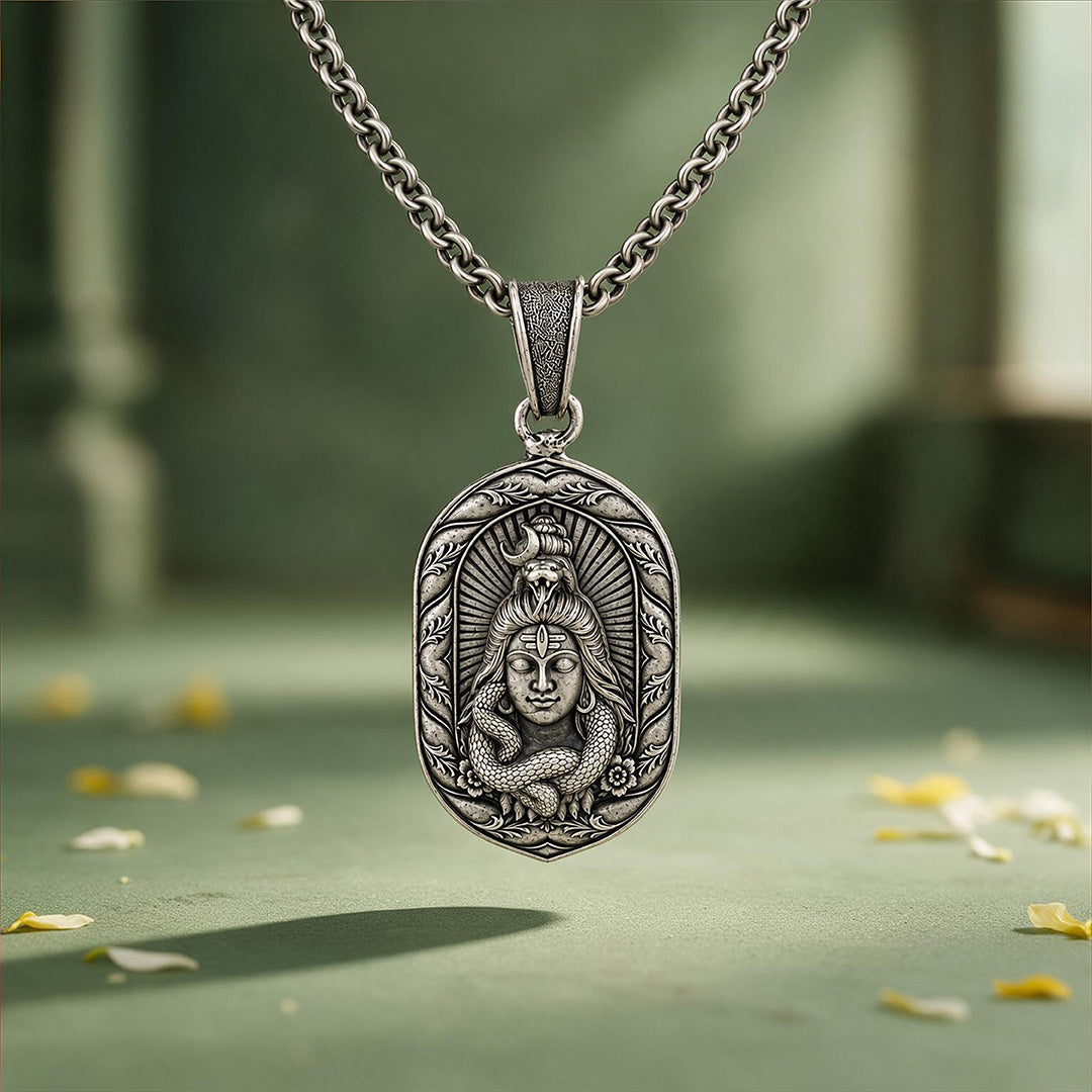 Divine Mahakal Lord Shiva Oval Sterling Silver Pendant