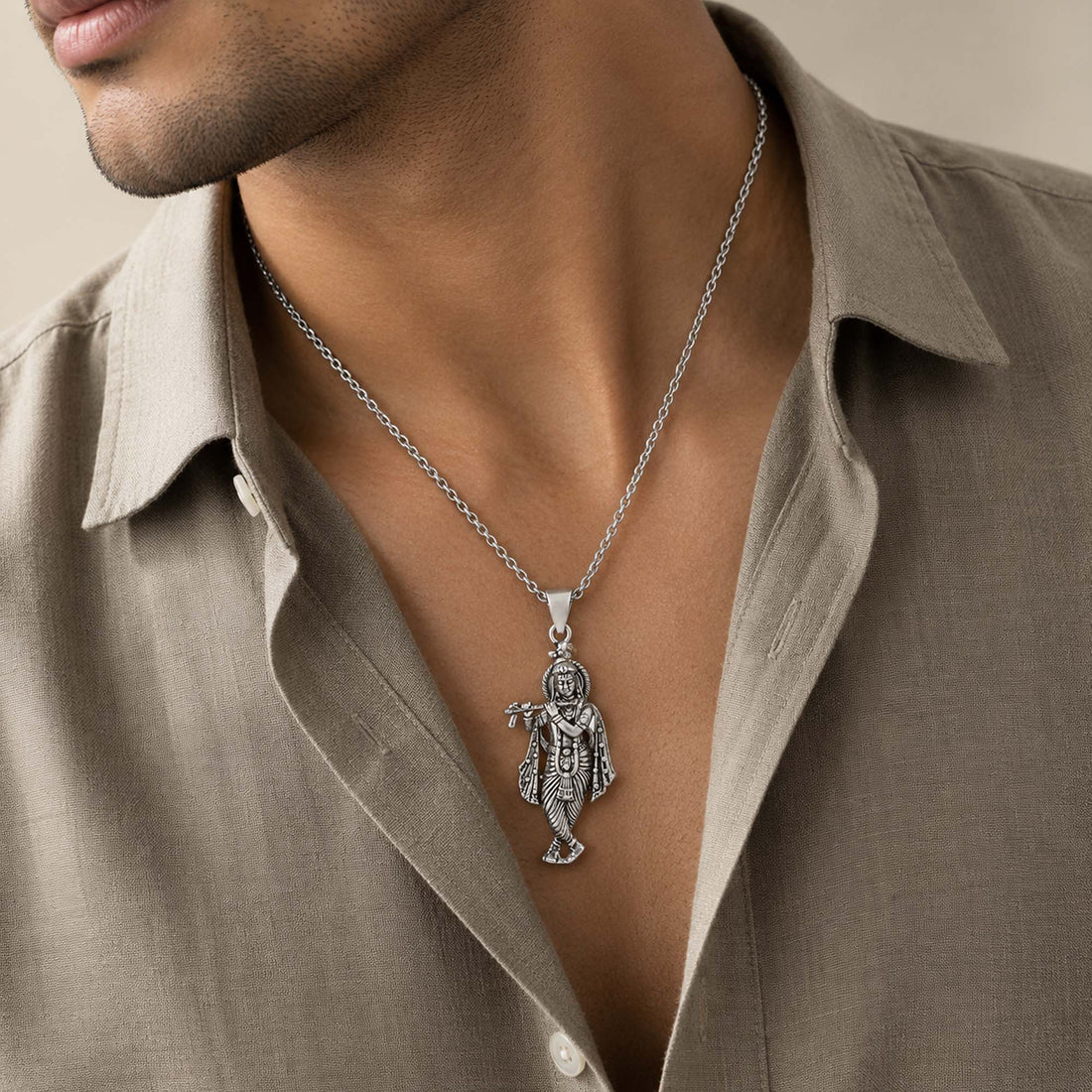 Divine Murlidhar Lord Krishna Sterling Silver Pendant
