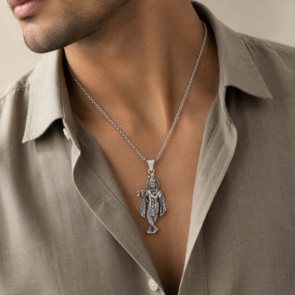 Divine Murlidhar Lord Krishna Sterling Silver Pendant