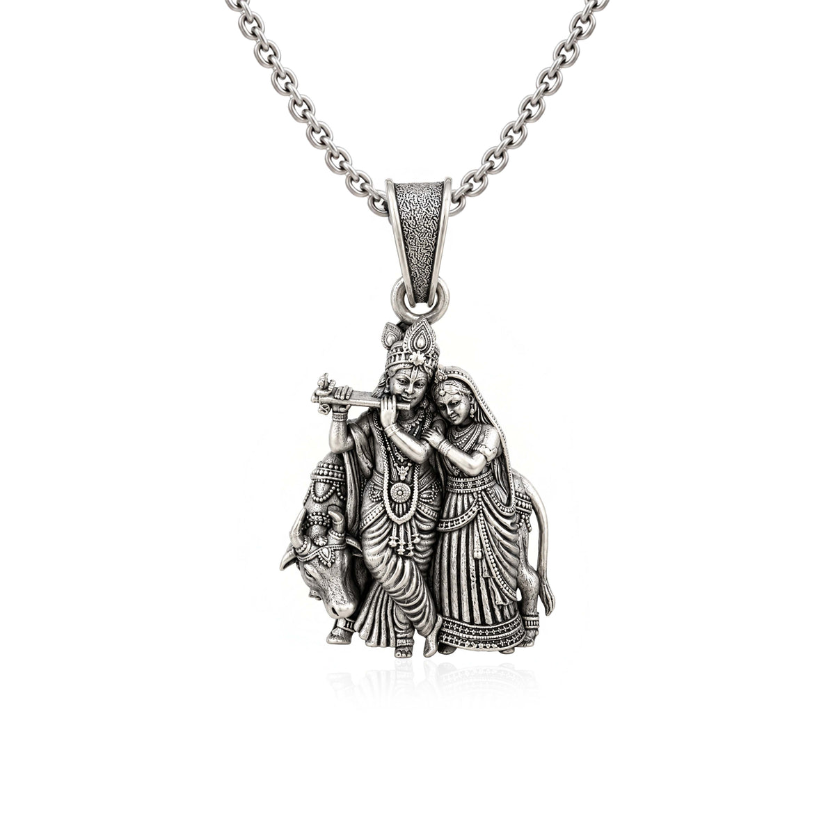 Divine Radha Krishna with Kamdhenu Cow Sterling Silver