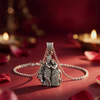 Divine Radha Krishna with Kamdhenu Cow Sterling Silver