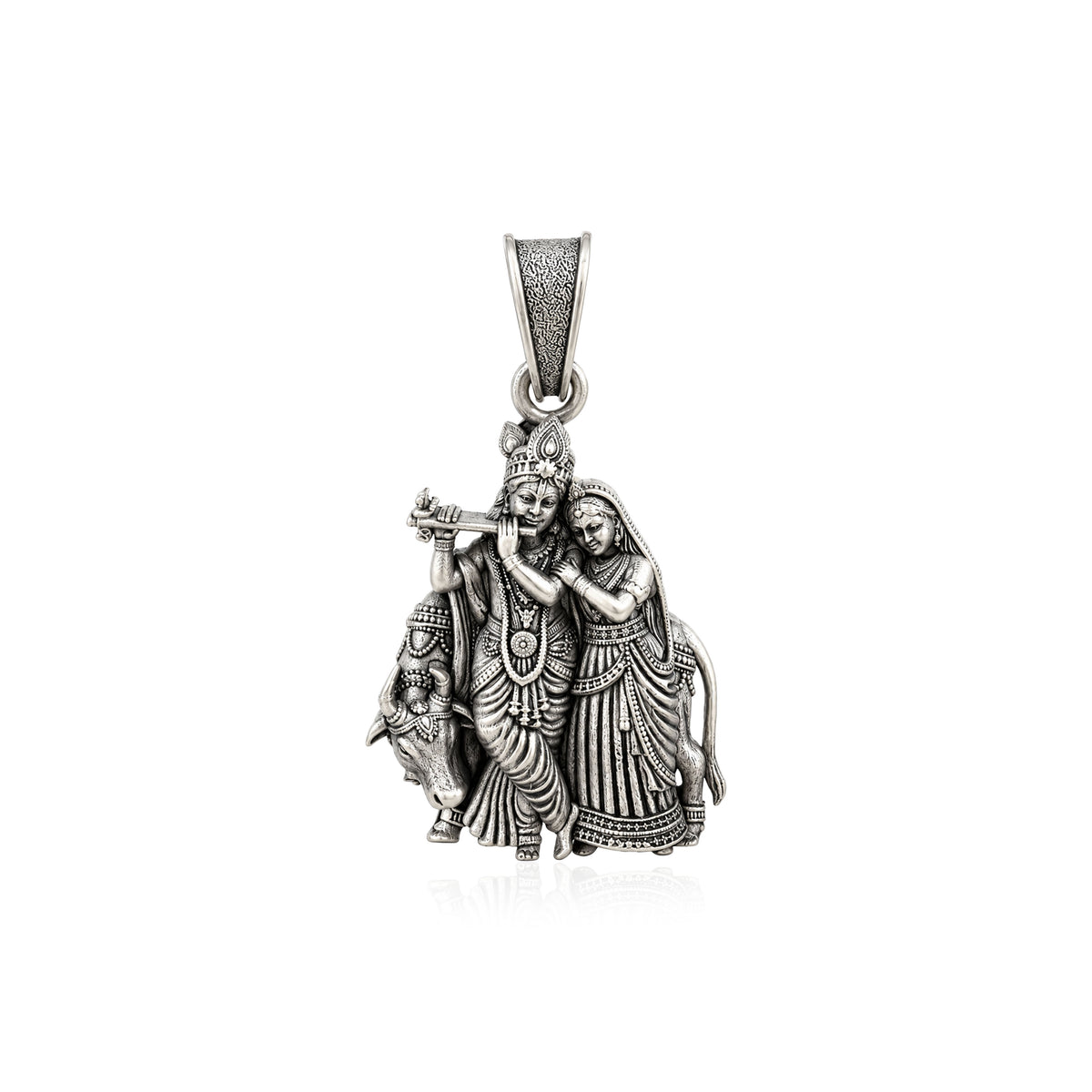 Divine Radha Krishna with Kamdhenu Cow Sterling Silver