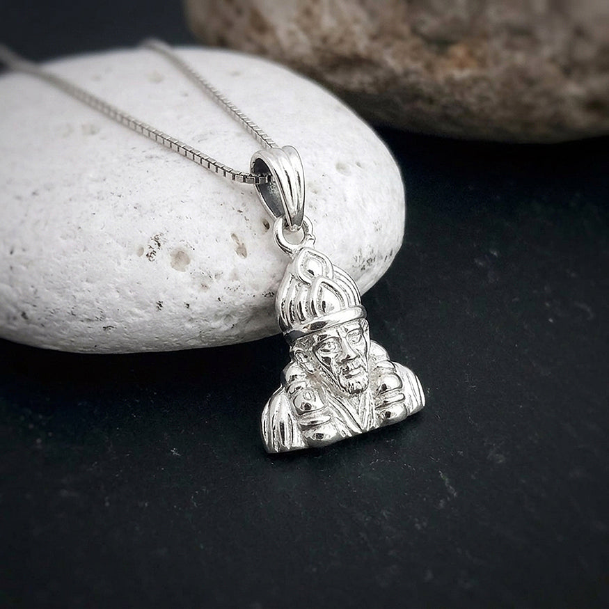Divine Sai Baba Motif 925 Sterling Silver Pendant 