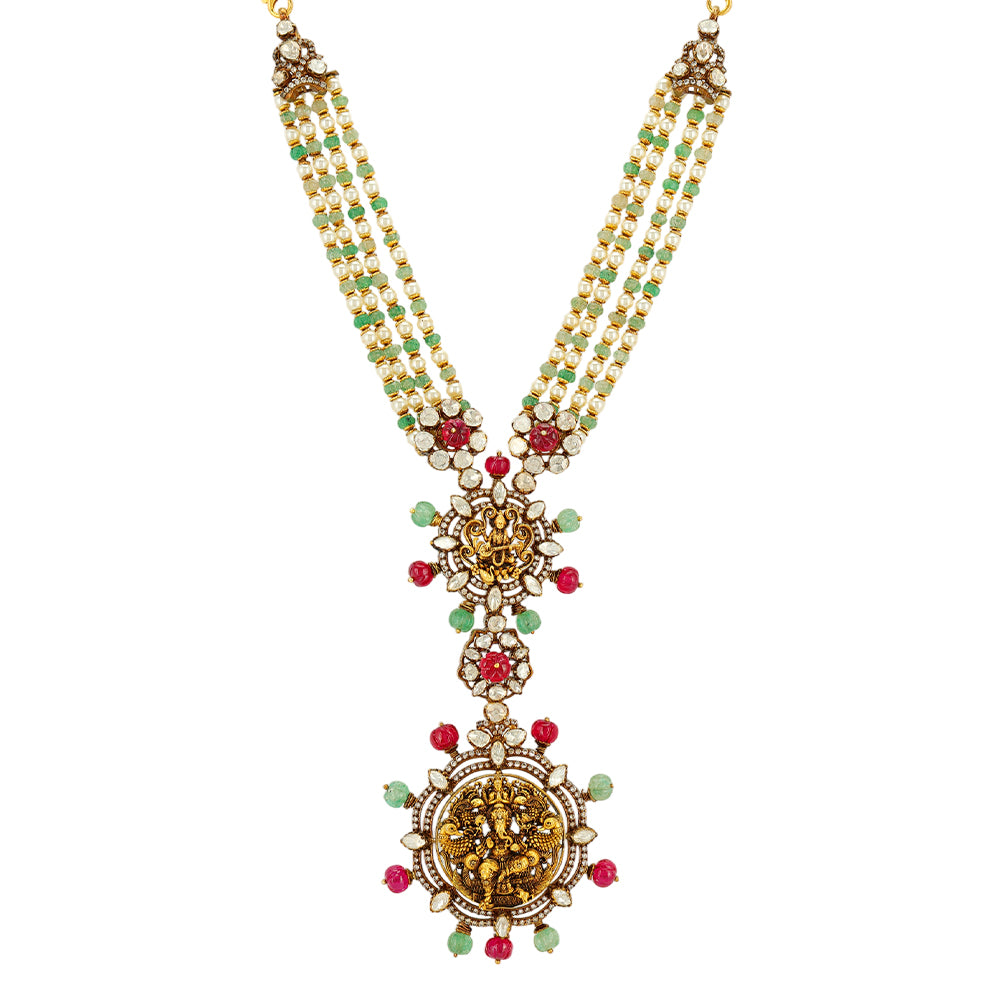 Divine Saraswati 925 Coral Moissanite Vinayakar Drop Necklace