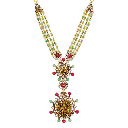 Divine Saraswati 925 Coral Moissanite Vinayakar Drop Necklace
