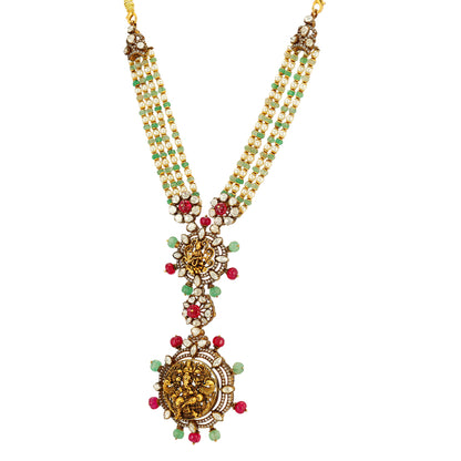 Divine Saraswati 925 Coral Moissanite Vinayakar Drop Necklace