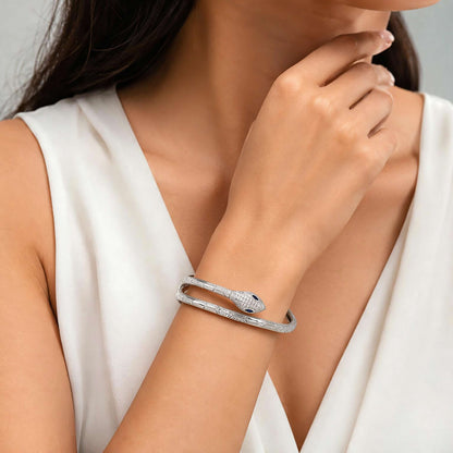 Divine Serpent Blue Sparkle 925 Sterling Silver Kada for women