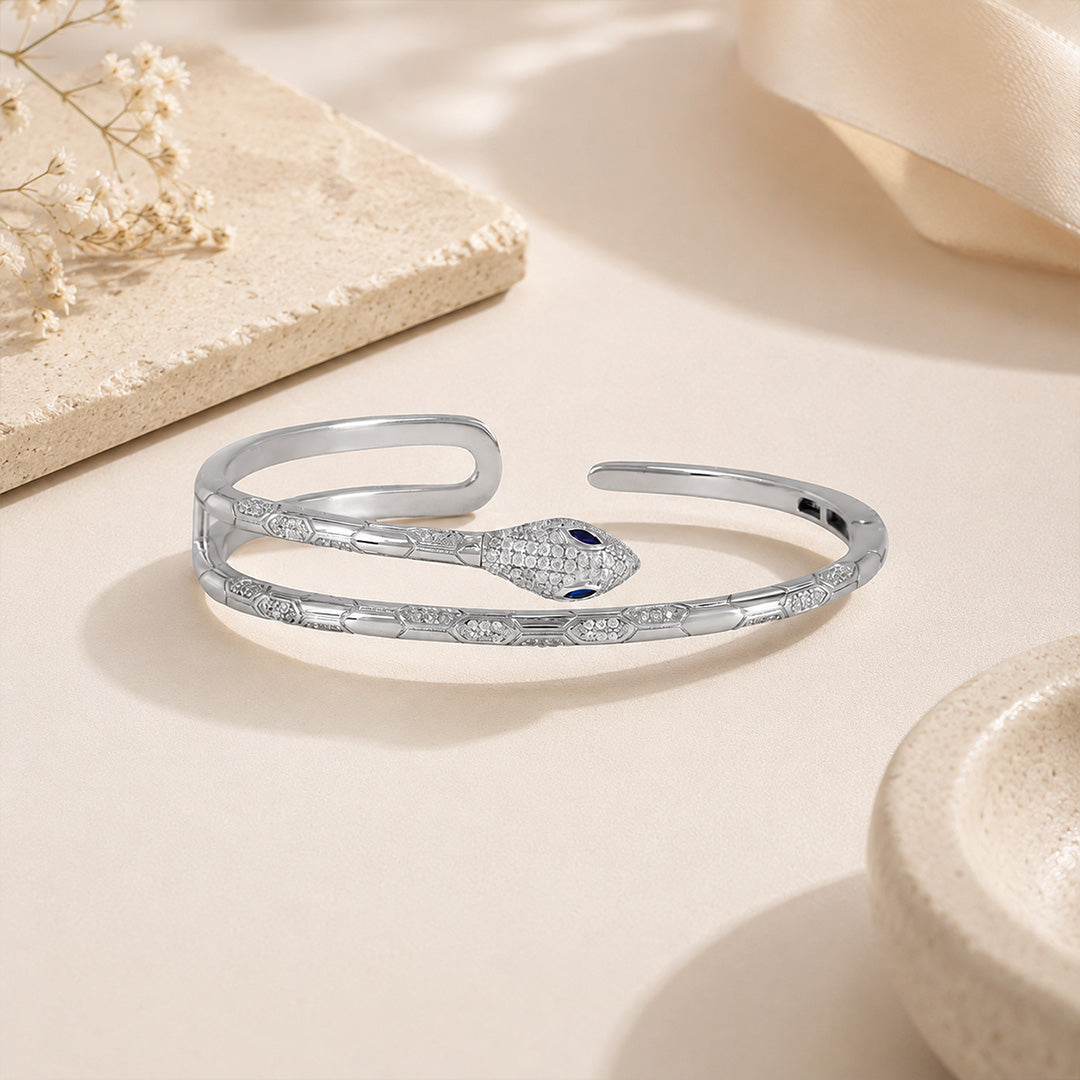 Divine Serpent Blue Sparkle 925 Sterling Silver Kada for women