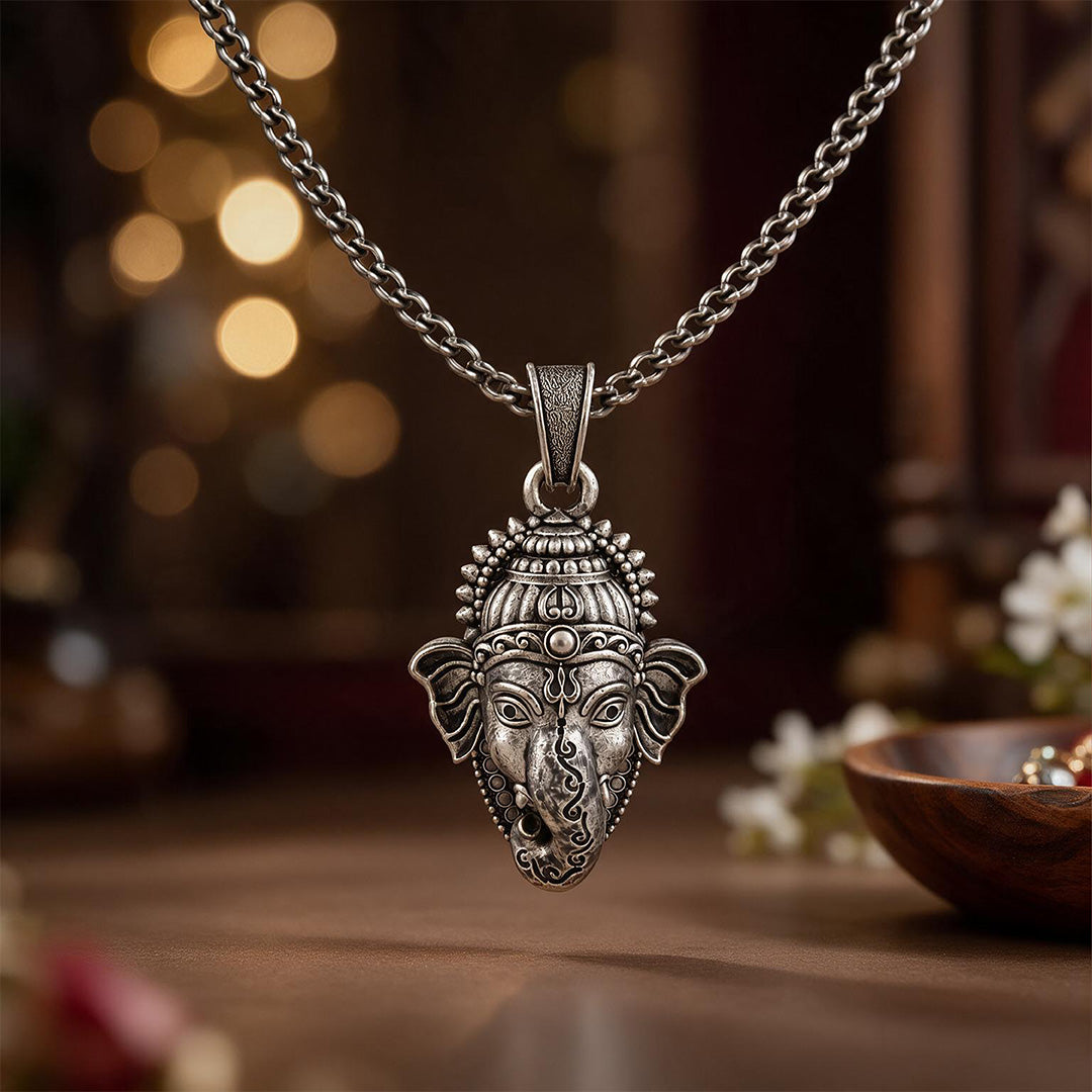 Divine Vinayaka Lord Ganesha Face Sterling Silver Pendant