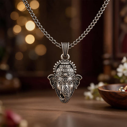 Divine Vinayaka Lord Ganesha Face Sterling Silver Pendant