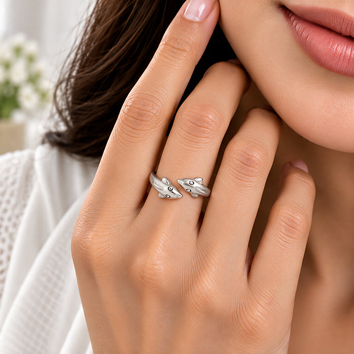 Dolphin Embrace 925 Silver Open Ring