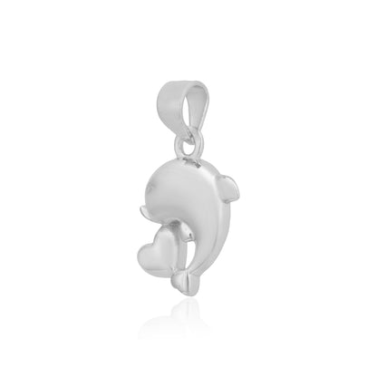 Dolphins Love Heart Rhodium Pendants