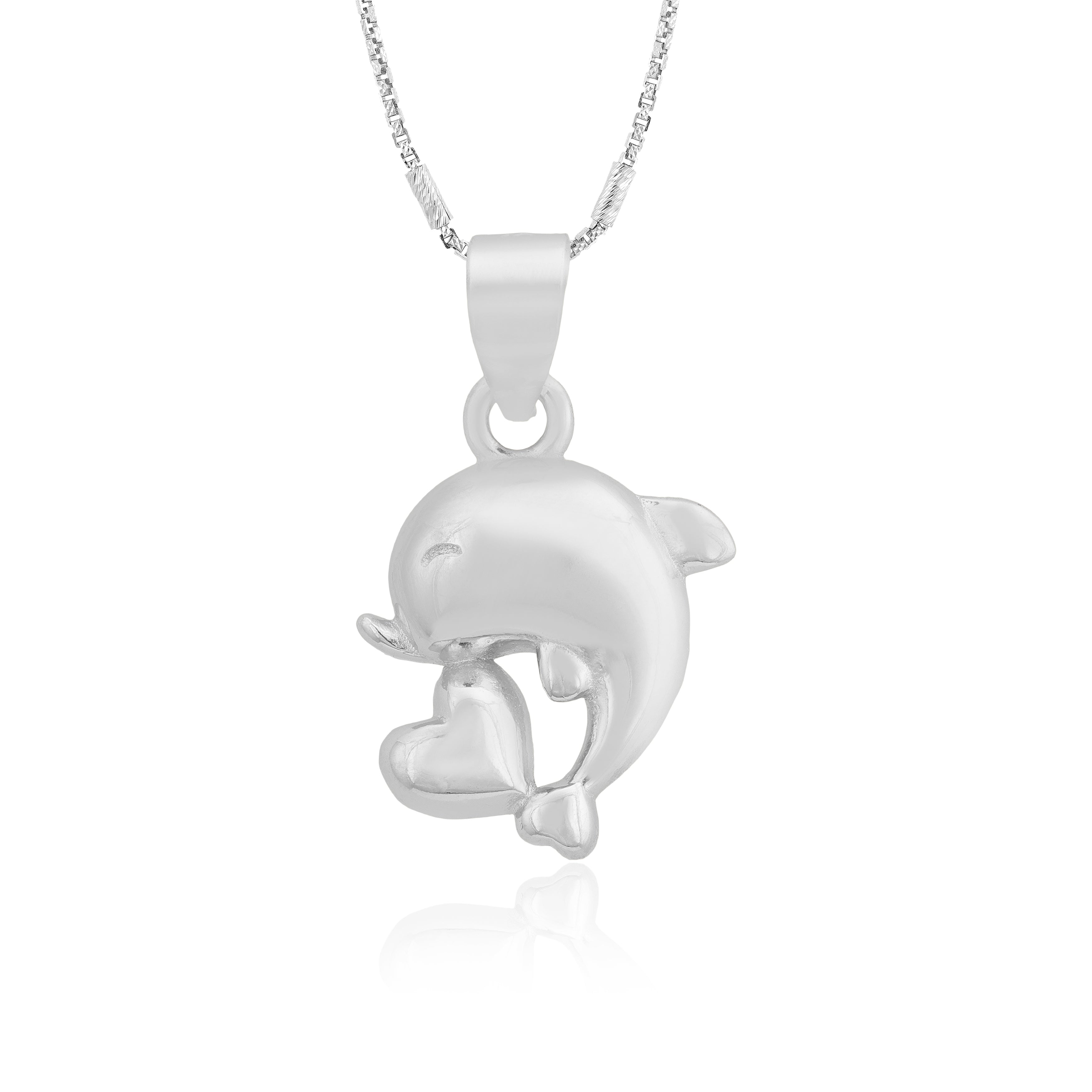 Dolphins Love Heart Rhodium Plated Pendants