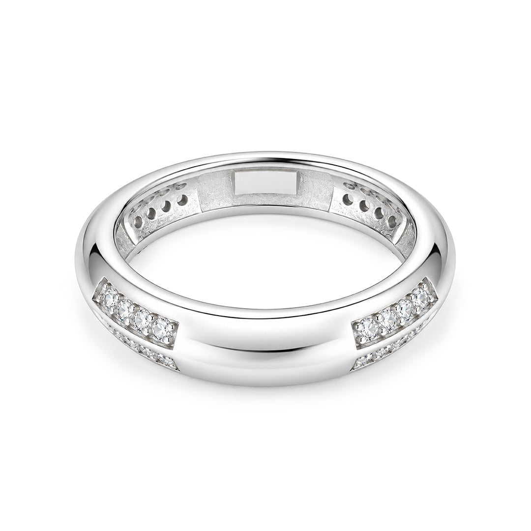 Double-Row Pave Accent Domed Sterling Silver Ring