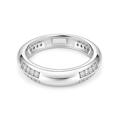 Double-Row Pave Accent Domed Sterling Silver Ring