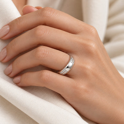 Double-Row Pave Accent Domed Sterling Silver Ring