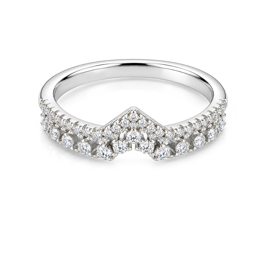 Double-Row Pave V-Shape Wishbone Sterling Silver Ring