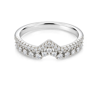 Double-Row Pave V-Shape Wishbone Sterling Silver Ring