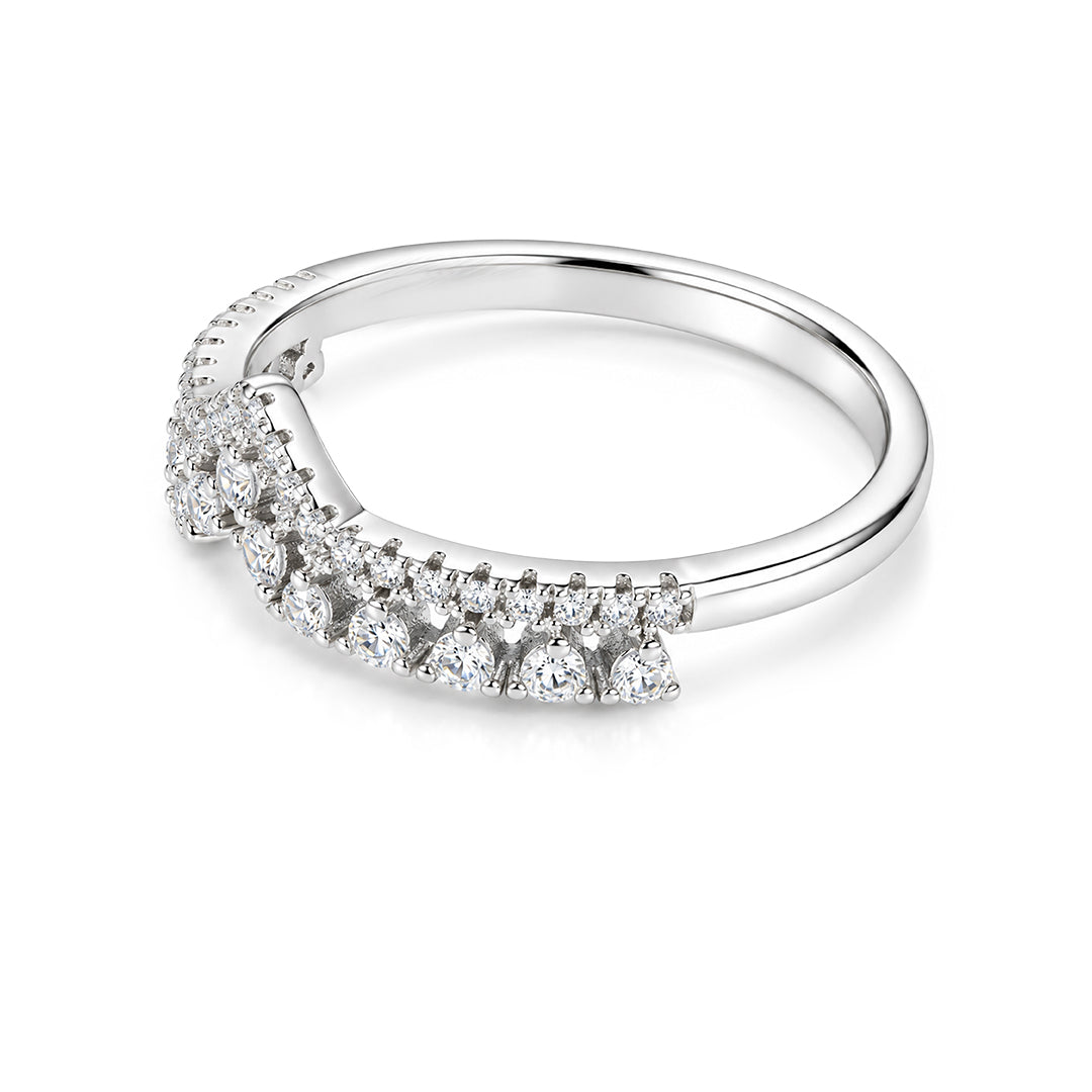 Double-Row Pave V-Shape Wishbone Sterling Silver Ring