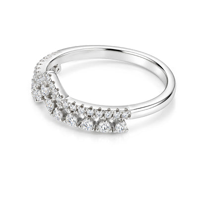 Double-Row Pave V-Shape Wishbone Sterling Silver Ring