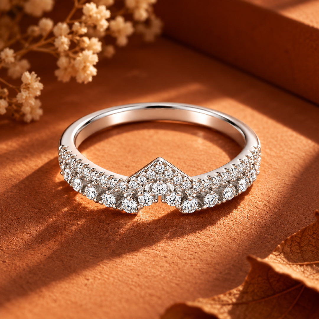 Double-Row Pave V-Shape Wishbone Sterling Silver Ring