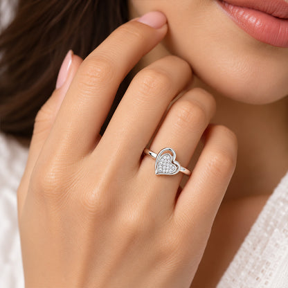 Double Layered Pave Heart Sterling Silver Ring