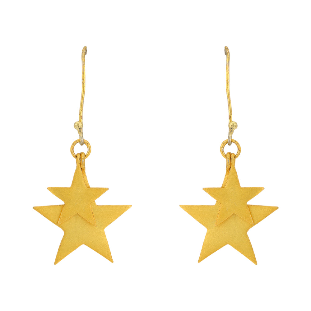 Double Aligned Stars 925 Gold Plated Hoop Earrings