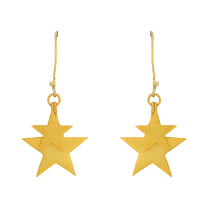 Double Aligned Stars 925 Gold Plated Hoop Earrings
