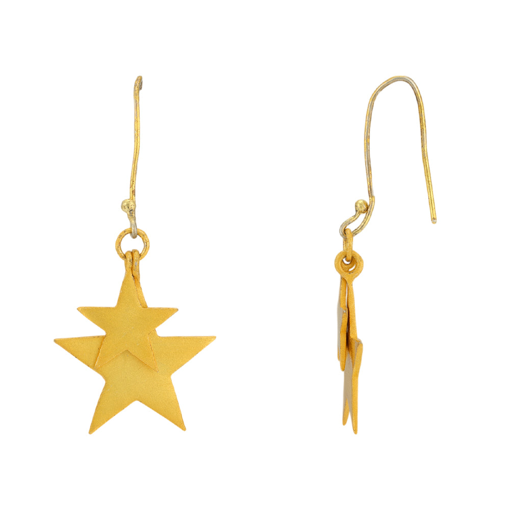 Double Aligned Stars 925 Gold Plated Hoop Earrings