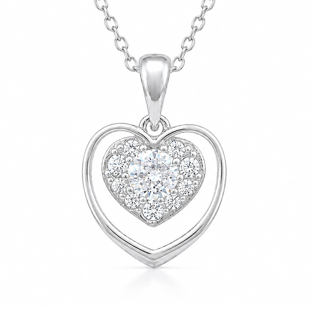 Double Heart Halo Glow 925 Sterling Silver Pendant for Women