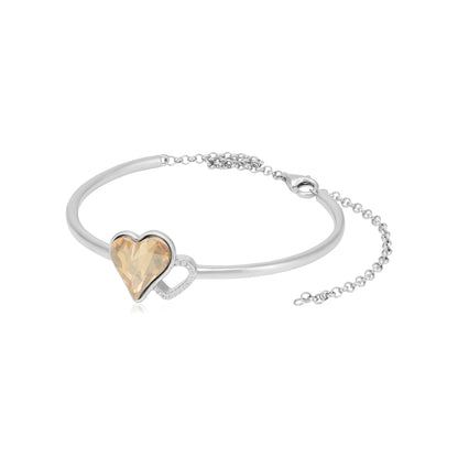 Double Heart Rhodium 925 Yellow White Accent Kada