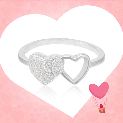 Double Heart Rhodium Plated  Shine Classy Ring