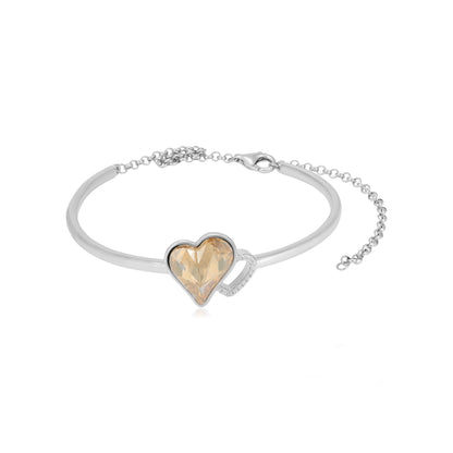 Double Heart Rhodium Plated Yellow White Accent Kada