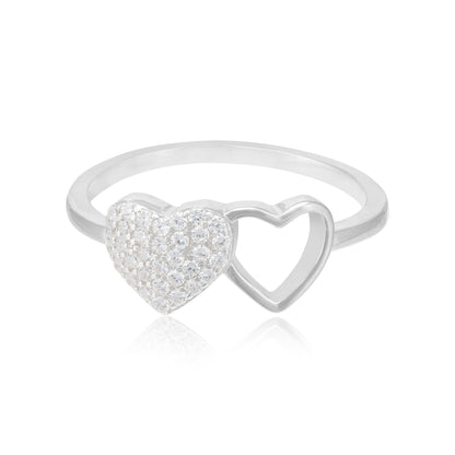 Double Heart Rhodium Shine Classy Ring