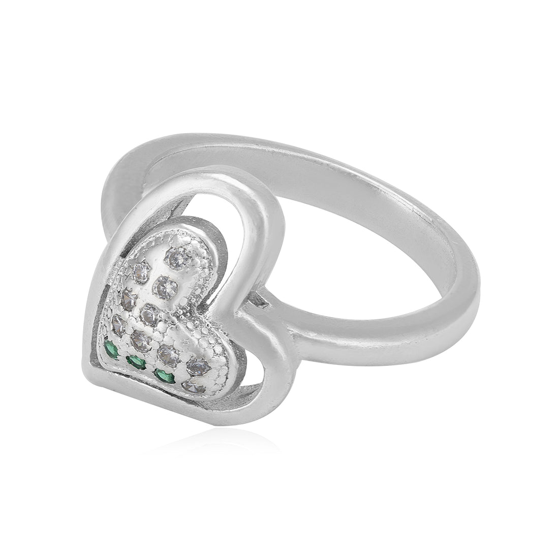 Double Hearts Rhodium 925 White Green Stone Rings