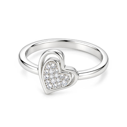 Double Layered Pave Heart Sterling Silver Ring