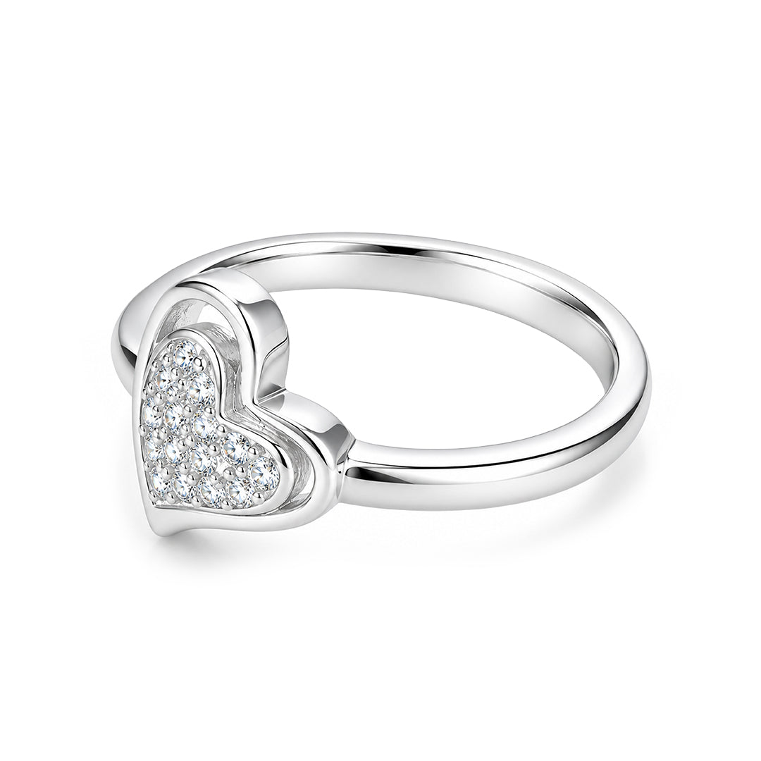 Double Layered Pave Heart Sterling Silver Ring