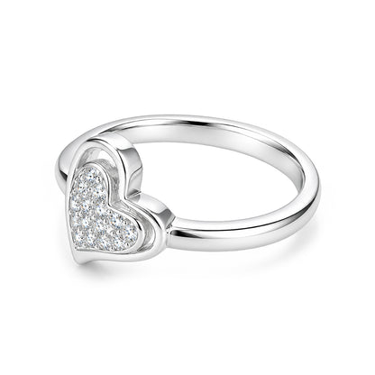 Double Layered Pave Heart Sterling Silver Ring