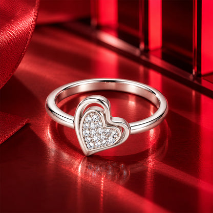 Double Layered Pave Heart Sterling Silver Ring