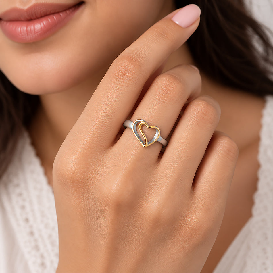 Double Sided 925 Rhodium Plated Love Heart Rings