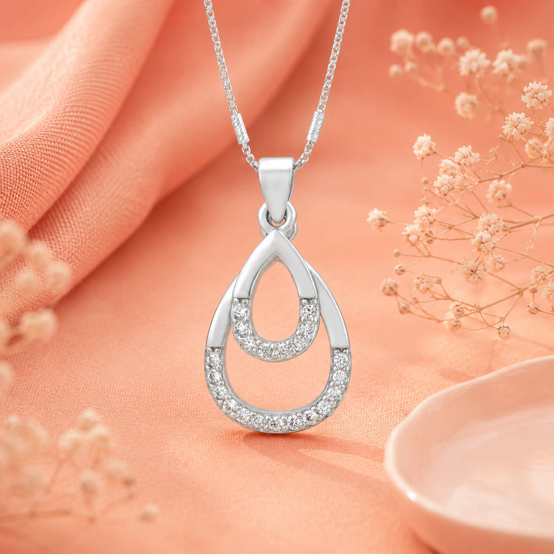 Double Teardrop Radiance 925 Sterling Silver Pendant for Women