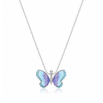 Dreamy Butterfly Lavender Wings 925 Sterling Silver Chain Pendant for Women