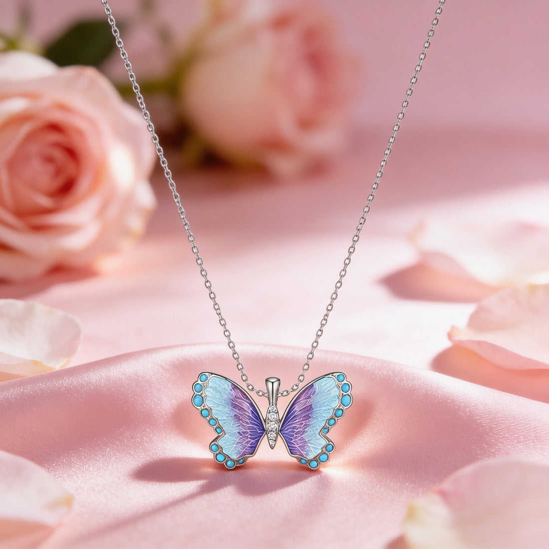 Dreamy Butterfly Lavender Wings 925 Sterling Silver Chain Pendant for Women