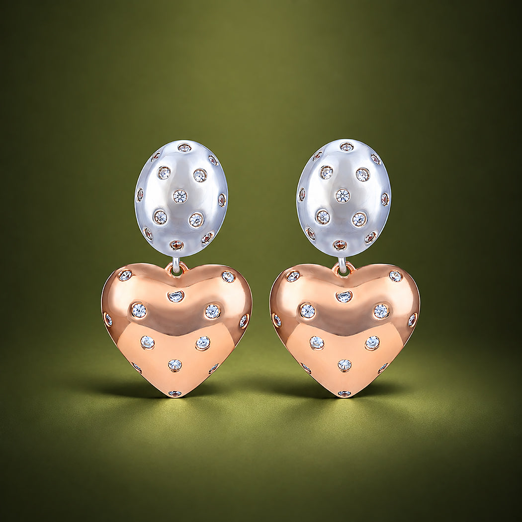 Dual Tone 925 Sterling Silver Heart Drop Earrings for Women