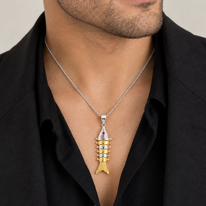 Dual Tone Articulated Fish Sterling Silver Pendant