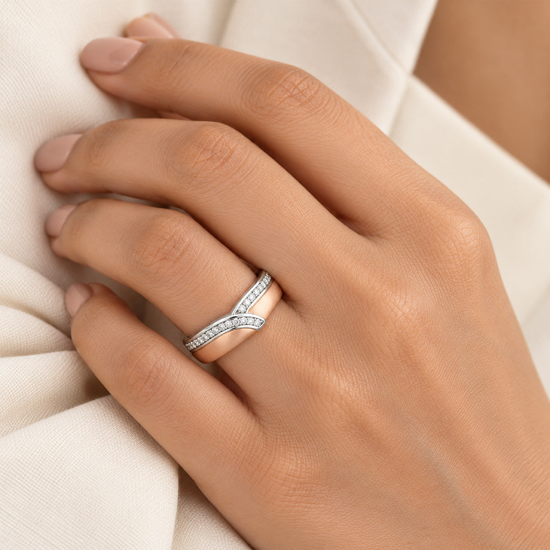 Dual Tone Chevron Wishbone Sterling Silver Ring